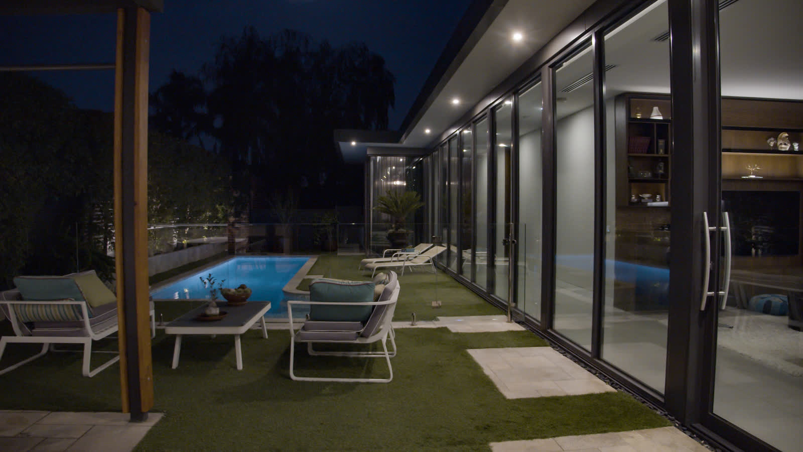 Pool and covered terrace at the Hughesdale renovation